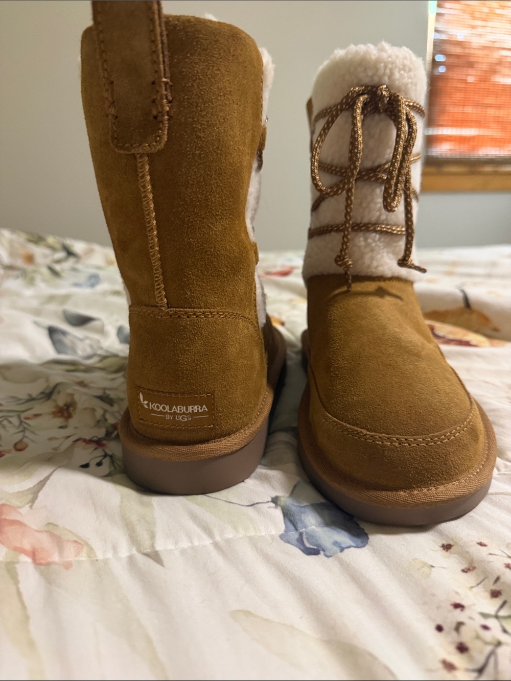 Koolaburra Kids Tan Brown Suede Shearling-Lined Boots